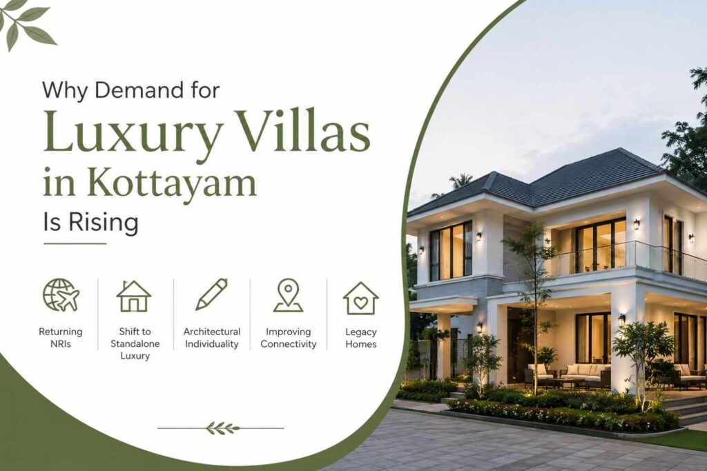Modern luxury villa in Kottayam with contemporary architecture highlighting the growing demand for premium standalone homes.