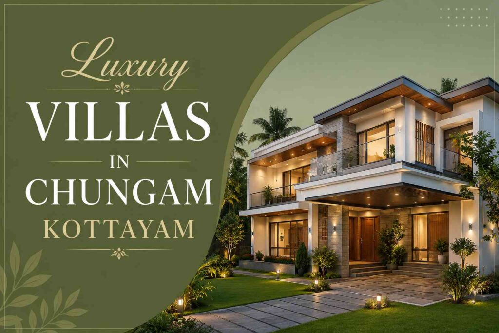 Luxury Villas in Chungam Kottayam featuring a modern premium villa with elegant architecture and landscaped surroundings.