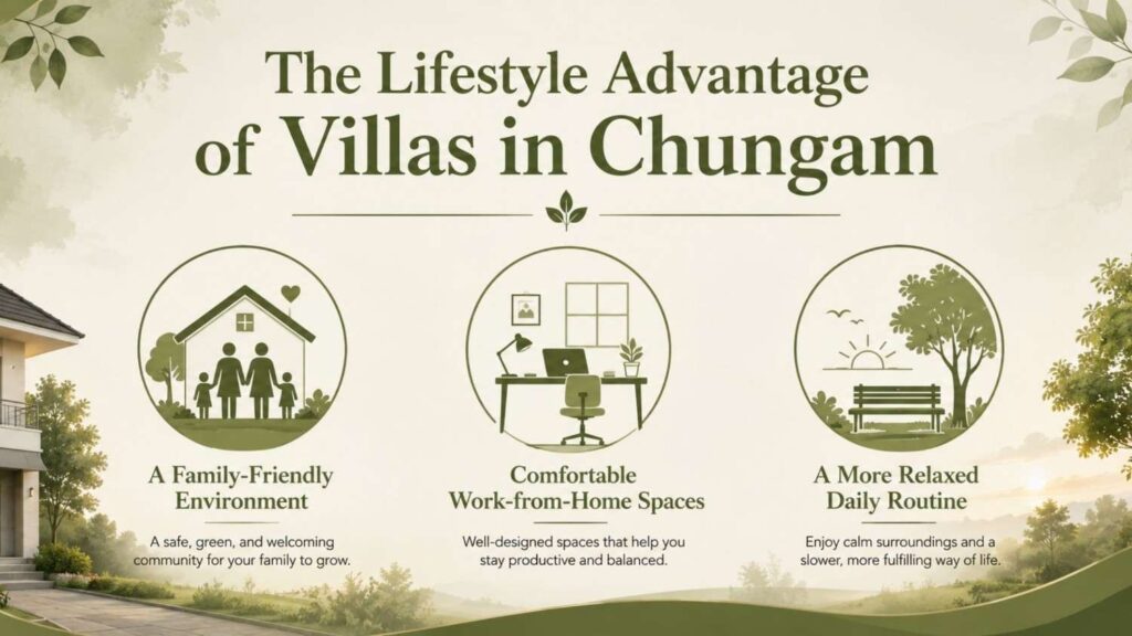 Lifestyle benefits of Villas in Chungam Kottayam with family-friendly living, work-from-home spaces, and peaceful surroundings